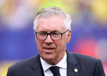 Carlo Ancelotti, Head Coach of Brazil, looks on during the FIFA World Cup 2026 Round of 16 match between Brazil and Norway at New York New Jersey Stadium on July 05, 2026 in East Rutherford, New Jersey. (Photo by Justin Setterfield/Getty Images)