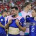 Mateo Kovacic #8 and Luka Modric #10 of Croatia react after the 1-2 loss during the FIFA World Cup 2026 Round of 32 match between Portugal and Croatia (Photo by Patrick Smith - FIFA/FIFA via Getty Images)