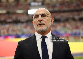 Luis de la Fuente, Head Coach of Spain, is seen before the FIFA World Cup 2026 Semi Final match between France and Spain (Photo by Maja Hitij - FIFA/FIFA via Getty Images)