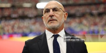 Luis de la Fuente, Head Coach of Spain, is seen before the FIFA World Cup 2026 Semi Final match between France and Spain (Photo by Maja Hitij - FIFA/FIFA via Getty Images)