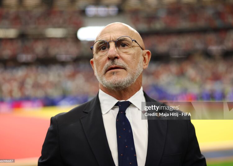 Luis de la Fuente, Head Coach of Spain, is seen before the FIFA World Cup 2026 Semi Final match between France and Spain (Photo by Maja Hitij - FIFA/FIFA via Getty Images)