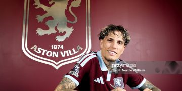 Alejandro Garnacho of Aston Villa poses for a picture (Photo by Neville Williams/Aston Villa FC via Getty Images)