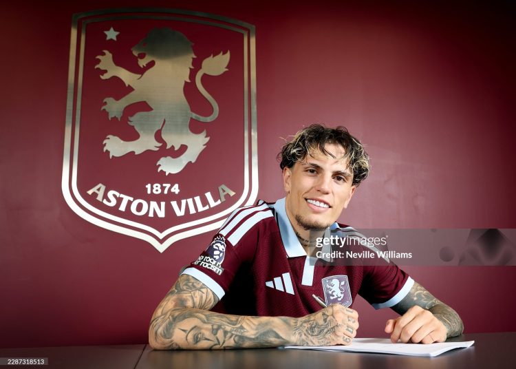 Alejandro Garnacho of Aston Villa poses for a picture (Photo by Neville Williams/Aston Villa FC via Getty Images)
