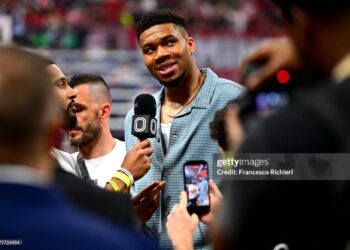 Giannis Antetokounmpo , 2 times NBA MVP during 2026 EuroLeague Championship Game Olympiacos Piraeus vs Real Madrid (Photo by Francesco Richieri/Euroleague Basketball via Getty Images)