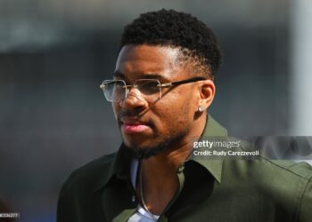 Giannis Antetokounmpo looks on during the F1 Grand Prix of Monaco (Photo by Rudy Carezzevoli/Getty Images)