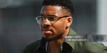 Giannis Antetokounmpo looks on during the F1 Grand Prix of Monaco (Photo by Rudy Carezzevoli/Getty Images)
