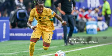 Abdul Fatawu #7 of Ghana dribbles during the FIFA World Cup 2026 Group L match against Croatia (Photo by Roger Wimmer/ISI Photos/ISI Photos via Getty Images)