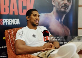 Anthony Joshua during the Anthony Joshua v Kristian Prenga (Photo by Mark Robinson/Matchroom Boxing/Getty Images)