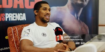 Anthony Joshua during the Anthony Joshua v Kristian Prenga (Photo by Mark Robinson/Matchroom Boxing/Getty Images)