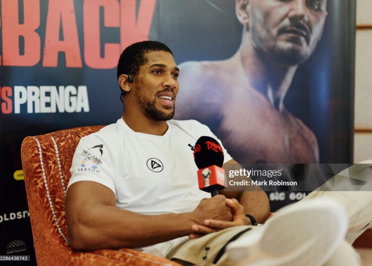 Anthony Joshua during the Anthony Joshua v Kristian Prenga (Photo by Mark Robinson/Matchroom Boxing/Getty Images)
