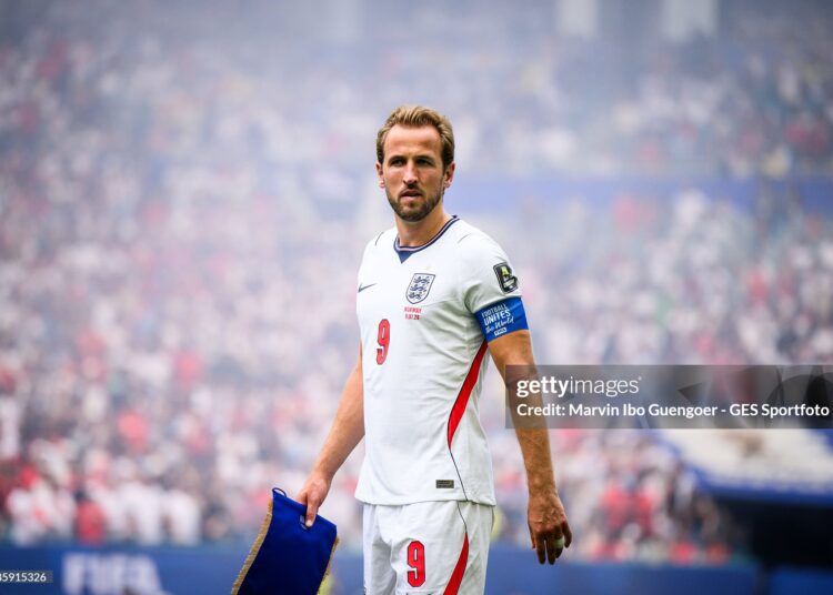 Harry Kane of England looks on prior to the FIFA World Cup 2026 Quarter Final match between Norway and England (Photo by Marvin Ibo Guengoer - GES Sportfoto/Getty Images)