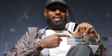 LeBron James speaks onstage during the mind the game panel at Fanatics Fest NYC 2026 (Photo by Kevin Mazur/Getty Images for Fanatics)