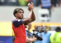 Lamine Yamal #19 of Spain celebrates after defeating the FIFA World Cup 2026 Quarter Final match between Spain and Belgium (Photo by Omar Vega/Getty Images)