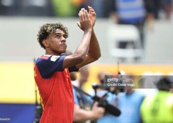 Lamine Yamal #19 of Spain celebrates after defeating the FIFA World Cup 2026 Quarter Final match between Spain and Belgium (Photo by Omar Vega/Getty Images)