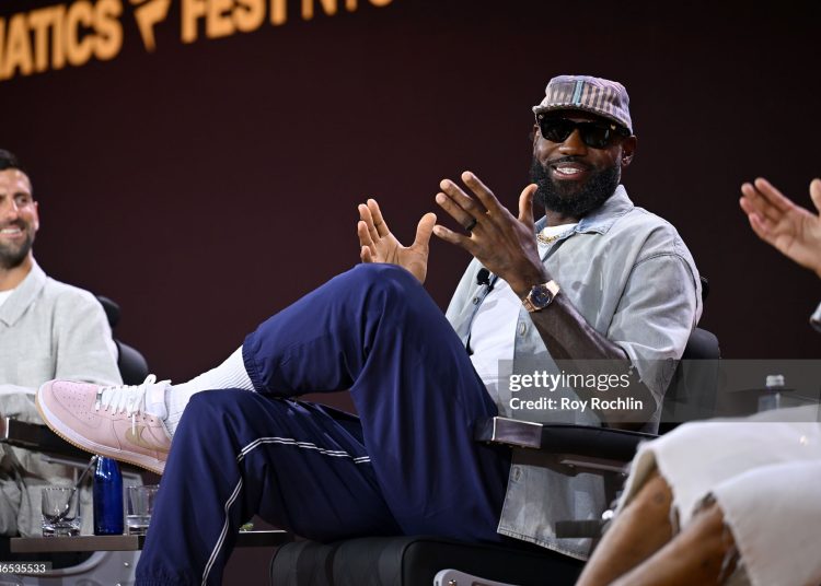 LeBron James speaks onstage during The Shop Live (Photo by Roy Rochlin/Getty Images for Fanatics)