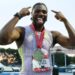 Noah Lyles reacts after winning the Men's 100m final during the 2026 USATF Outdoor Track & Field Championships (Photo by Al Bello/Getty Images)
