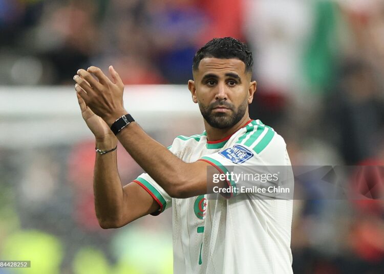 Riyad Mahrez #7 of Algeria applauds fans after the 0-2 loss during the FIFA World Cup 2026 Round of 32 match between Switzerland and Algeria (Photo by Emilee Chinn/Getty Images)