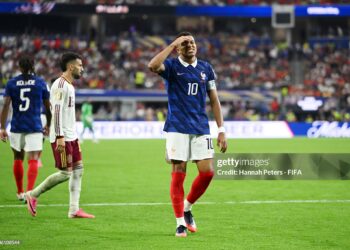 Kylian Mbappe #10 of France reacts during the FIFA World Cup 2026 Semi Final match between France and Spain (Photo by Hannah Peters - FIFA/FIFA via Getty Images)