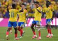 Jhon Arias #11 of Colombia celebrates with teammates after scoring the team's first goal during the FIFA World Cup 2026 Round of 32 match between Colombia and Ghana (Photo by David Ramos/Getty Images)