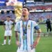 Lionel Messi #10 of Argentina sheds tears as he watches Spain players celebration at the ceremony following the FIFA World Cup 2026 Final match between Spain and Argentina (Photo by Maja Hitij - FIFA/FIFA via Getty Images)