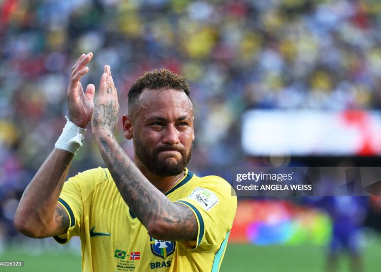 Brazil's forward #10 Neymar reacts after losing the 2026 World Cup round of 16 football match between Brazil and Norway (Photo by ANGELA WEISS / AFP via Getty Images)