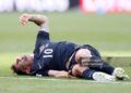 Christian Pulisic #10 of the United States reacts after challenged by Youri Tielemans #8 of Belgium during the FIFA World Cup 2026 Round of 16 match between USA and Belgium (Photo by Carl Recine/Getty Images)
