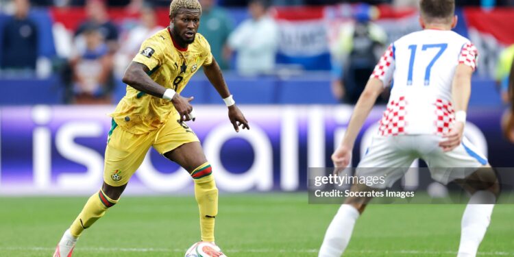 Kwasi Sibo of Ghana  during the  World Cup match between Croatia  v Ghana  (Photo by Marcel Bonte/Soccrates/Getty Images)