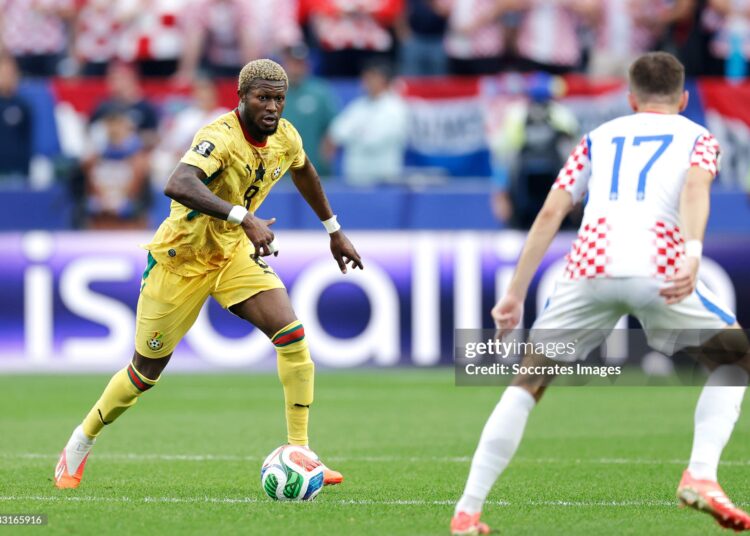 Kwasi Sibo of Ghana  during the  World Cup match between Croatia  v Ghana  (Photo by Marcel Bonte/Soccrates/Getty Images)