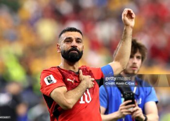 Mohamed Salah #10 of Egypt applauds fans after the team's victory through the penalty shootout during the FIFA World Cup 2026 Round of 32 match between Australia and Egypt (Photo by Kevin C. Cox/Getty Images)