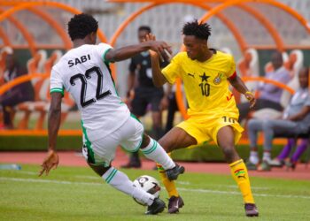 Ghana U-20 (Yellow) in action against Nigeria at 2026 WAFU Photo Courtesy: GFA