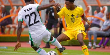 Ghana U-20 (Yellow) in action against Nigeria at 2026 WAFU Photo Courtesy: GFA