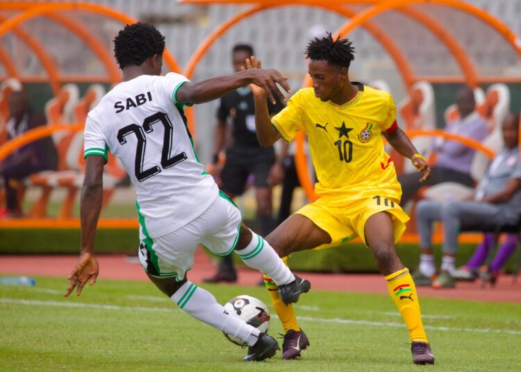 Ghana U-20 (Yellow) in action against Nigeria at 2026 WAFU Photo Courtesy: GFA