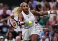 Serena Williams of United States plays a forehand against Maya Joint of Australia during their Ladies' Singles first round match on day two of The Championships Wimbledon 2026  (Photo by Cameron Spencer/Getty Images)