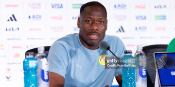 Pape Thiaw, manager of Senegal attends a press conference after the training session one day ahead of FIFA World Cup 2026 Round Of 32 match (Photo by Fran Santiago/Getty Images)
