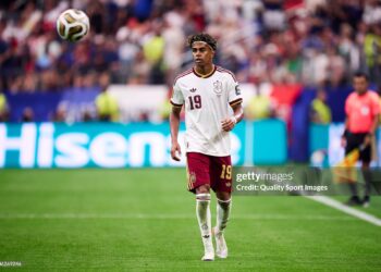 Lamine Yamal of Spain looks on during the FIFA World Cup 2026 Semi Final match between France and Spain (Photo by Juan Luis Diaz/Quality Sport Images/Getty Images)