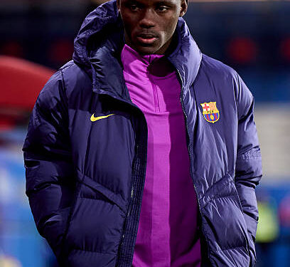 Abdul Aziz Issah of FC Barcelona Atletic looks on prior to the Segunda RFEF G3 match between FC Barcelona Atletic and Valencia Mestalla at Estadi Johan Cruyff on January 07, 2026 in Barcelona, Spain. (Photo by Pablo Rodriguez/Quality Sport Images/Getty Images)