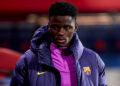 Abdul Aziz Issah of FC Barcelona Atletic looks on prior to the Segunda RFEF G3 match between FC Barcelona Atletic and Valencia Mestalla at Estadi Johan Cruyff on January 07, 2026 in Barcelona, Spain. (Photo by Pablo Rodriguez/Quality Sport Images/Getty Images)