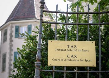 The sign and building of the Court of Arbitration (CAS) is seen ahead of the verdict in South African double Olympic champion Caster Semenya's appeal against International Association of Athletics Federations (IAAF) testosterone rules on May 1, 2019 in Lausanne. The world's sports court will give the verdict on Semenya's challenge against rules regulating testosterone in female athletes, a verdict expected to have a profound impact on the future of women's sport. Semenya is fighting against regulations imposed by the IAAF that compel "hyperandrogenic" athletes - those with "differences of sexual development" (DSD) - to lower their testosterone levels if they wish to compete as women. (Photo by Fabrice COFFRINI / AFP) (Photo by FABRICE COFFRINI/AFP via Getty Images)