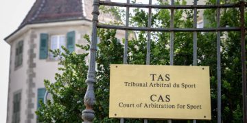 The sign and building of the Court of Arbitration (CAS) is seen ahead of the verdict in South African double Olympic champion Caster Semenya's appeal against International Association of Athletics Federations (IAAF) testosterone rules on May 1, 2019 in Lausanne. The world's sports court will give the verdict on Semenya's challenge against rules regulating testosterone in female athletes, a verdict expected to have a profound impact on the future of women's sport. Semenya is fighting against regulations imposed by the IAAF that compel "hyperandrogenic" athletes - those with "differences of sexual development" (DSD) - to lower their testosterone levels if they wish to compete as women. (Photo by Fabrice COFFRINI / AFP) (Photo by FABRICE COFFRINI/AFP via Getty Images)