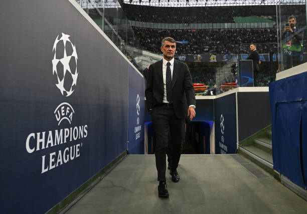 Paolo Maldini of AC Milan arrives before the UEFA Champions League semi-final second leg match between FC Internazionale and AC Milan at Stadio Giuseppe Meazza on May 16, 2023 in Milan, Italy. (Photo by Claudio Villa/AC Milan via Getty Images)