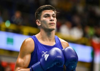 Patris Mughalzai of Great Britain before their Men's 63.5kg Round of 32 bout against Ali Habibinezhad of Iran during day five at the Paris 2024 Olympic Boxing Qualification Tournament at E-Work Arena in Busto Arsizio, Italy. (Photo By Ben McShane/Sportsfile via Getty Images)