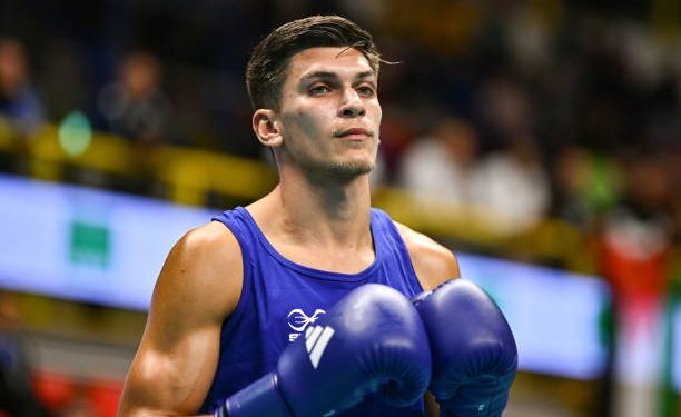 Patris Mughalzai of Great Britain before their Men's 63.5kg Round of 32 bout against Ali Habibinezhad of Iran during day five at the Paris 2024 Olympic Boxing Qualification Tournament at E-Work Arena in Busto Arsizio, Italy. (Photo By Ben McShane/Sportsfile via Getty Images)