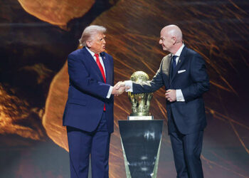 FIFA President Gianni Infantino and U.S. President Donald Trump during the FIFA World Cup 2026 official draw at John F. Kennedy Center for the Performing Arts on December 5, 2025 in Washington, DC. (Photo by Tasos Katopodis - FIFA/FIFA via Getty Images)