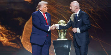 FIFA President Gianni Infantino and U.S. President Donald Trump during the FIFA World Cup 2026 official draw at John F. Kennedy Center for the Performing Arts on December 5, 2025 in Washington, DC. (Photo by Tasos Katopodis - FIFA/FIFA via Getty Images)