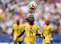 FOXBOROUGH, MASSACHUSETTS - JUNE 23: Gideon Mensah #14 of Ghana chases the ball during the FIFA World Cup 2026 Group L match between England and Ghana at Boston Stadium on June 23, 2026 in Foxborough, Massachusetts. (Photo by Patrick Smith - FIFA/FIFA via Getty Images)
