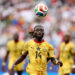 FOXBOROUGH, MASSACHUSETTS - JUNE 23: Gideon Mensah #14 of Ghana chases the ball during the FIFA World Cup 2026 Group L match between England and Ghana at Boston Stadium on June 23, 2026 in Foxborough, Massachusetts. (Photo by Patrick Smith - FIFA/FIFA via Getty Images)