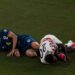 United States forward Folarin Balogun (20) and Bosnia and Herzegovina defender Tarik Muharemovic (4) are seen on the field after coming together during the second half of the FIFA World Cup 2026 Round of 32 Football match against Bosnia and Herzegovina in Santa Clara, Calif., Wednesday, July 1, 2026. Balogun was given a red card after a VAR review. (Photo by Stephen Lam/San Francisco Chronicle via Getty Images)