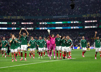 Players of Mexico celebrate after the team's victory and progression to the Round of 16 after the FIFA World Cup 2026 Round Of 32 match between Mexico and Ecuador at Mexico City Stadium on June 30, 2026 in Mexico City, Mexico. (Photo by Luke Hales/Getty Images)