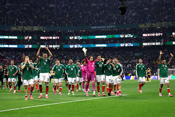 Players of Mexico celebrate after the team's victory and progression to the Round of 16 after the FIFA World Cup 2026 Round Of 32 match between Mexico and Ecuador at Mexico City Stadium on June 30, 2026 in Mexico City, Mexico. (Photo by Luke Hales/Getty Images)