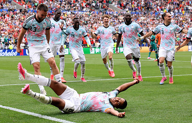 Youri Tielemans #8 of Belgium celebrates scoring his team's third goal during the FIFA World Cup 2026 Round Of 32 match between Belgium and Senegal at Seattle Stadium on July 01, 2026 in Seattle, Washington. (Photo by Alex Grimm/Getty Images)